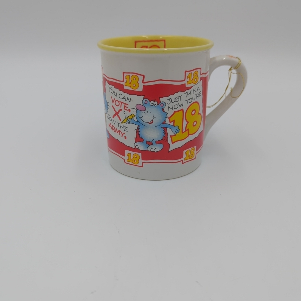 Vintage 90s 18th Birthday Celebration Mouse Coffee Tea Mug Beige Yellow Ceramic - Picture 7 of 11